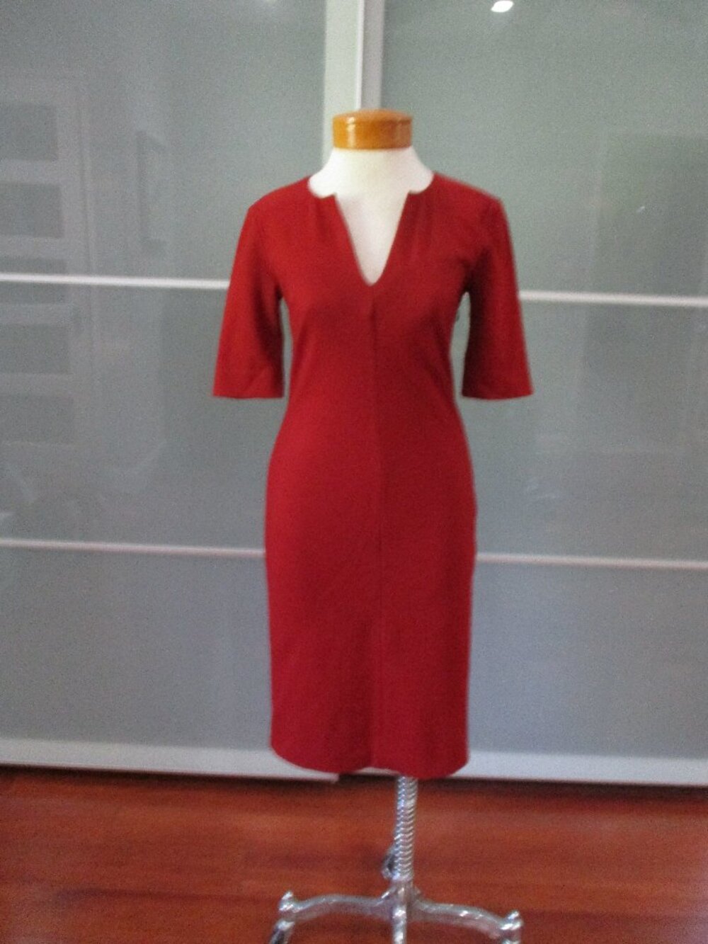 Diane Von Furstenberg "Aurora" Short Sleeve V-Neck Midi Wiggle Dress
